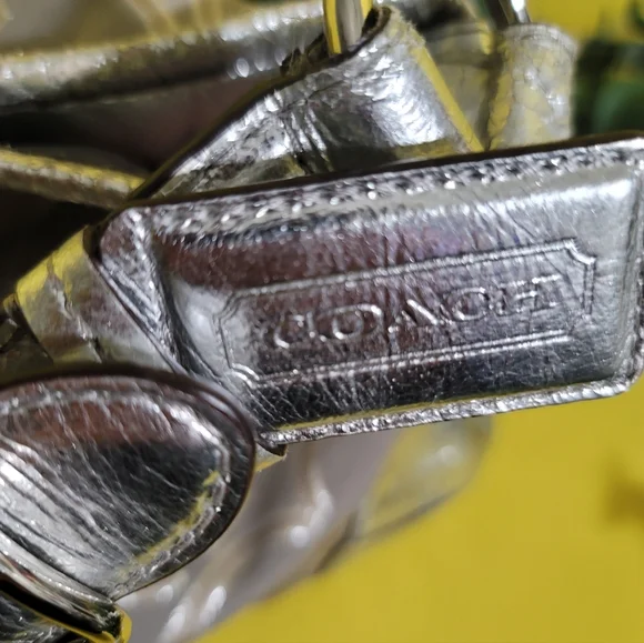 Coach Peyton White Silver Satin Canvas Logo Metallic Hobo Bag - Picture 2 of 14